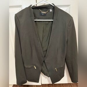 ✨ T Tahari Women's Blazer – Size 8 –‎ Elegant Olive Green – Gold Zip Detail ✨